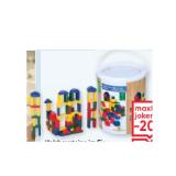Spielzeug Holzbausteine im Eimer verschiedenen Formen und Farben maxi.preisjoker Maximarkt 100 Stück