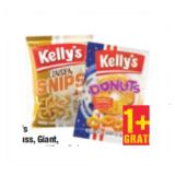 Kelly's Erdnuss, Giant, Linsen oder Käse-Snips oder Donuts Peanut & Caramel Maximarkt 1 Packung