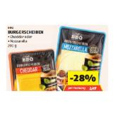 Promotion Bild von BBQ Burgerscheiben Cheddar oder Mozzarella HOFER 200 Gramm 1 Packung