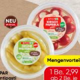 SPAR Antipasti gefüllt mit Frischkäse Kirschpaprika rot, orange Paprika oder grüne Pfefferoni SPAR 140 Gramm 1 Becher