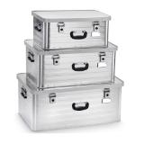 Enders Aluminiumboxen-Set Toronto Gr. M: 47 l, Maße außen: 58,5 x 38,5 x 26,5 cm, Gr. XL: 80 l, Maße außen: 69 x 45,5 x 32 cm und Gr. XXL: 130 l, Maße außen: 80 x 54 x 36,5 cm HOFER 1 Stück
