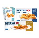 Nordsee Knuspergarnelen, Fischstäbchen od. Fish & Chips Lidl APP Preis 1 Packung