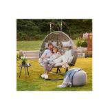 HOME DELUXE TWIN Polyrattan Hängesessel mit Regenabdeckung - Grau Für 2 Personen HOFER 1 Stück