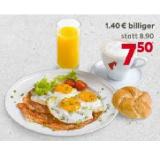 Frühstück Ham & Eggs inkl. Heißgetränk nach Wahl & 1 Glas Orangensaft BILLA PLUS 1 Set