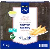 Metro Chef Torpedo Garnelen, Preisangabe ohne MwSt. (Preis inkl. MwSt. 14,78 €), METRO 1 Kilogramm 1 Packung