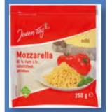 Promotion Bild von Jeden Tag Mozzarella gerieben 45% F.i.Tr. Unimarkt 250 Gramm 1 Packung