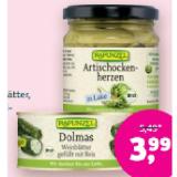 Rapunzel Bio-Antipasti Dolmas-Weinblätter, gefüllt mit Reis oder Artischockenherzen in Lake Denns BioMarkt 1 Stück