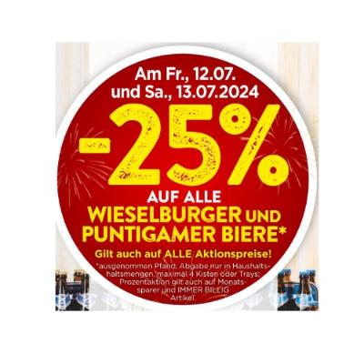 Promotion Bild von -25% AUF ALLE WIESELBURGER UND PUNTIGAMER BIERE SPAR Gourmet