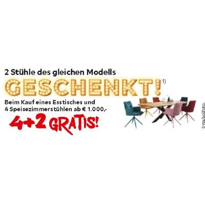 2 Stühle des gleichen Modells GESCHENKT! Beim Kauf eines Esstisches und 4 Speisezimmerstühlen ab € 1.000,- XXXLutz
