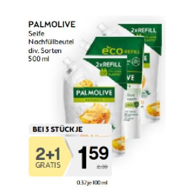 Promotion Bild von 2+1 GRATIS auf alle Flüssigseifen von Palmolive (Pumpspender & Nachfüllbeutel) BIPA