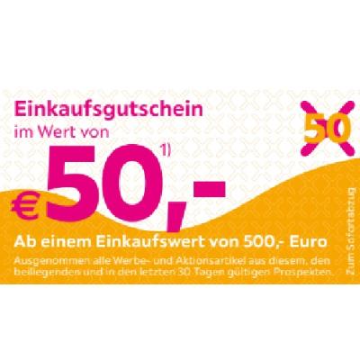 Einkaufsgutschein im Wert von €50,- Ab einem Einkaufswert von 500,- Euro mömax