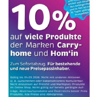 10% auf viele Produkte der Marken Carryhome und Hom‘in XXXLutz