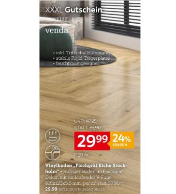 Promotion Bild von venda Vinylboden „Fischgrät Eiche Stockholm” je 29,99€ XXXLutz