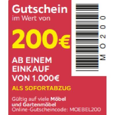 200€ AB EINEM EINKAUF VON 1.000€ ALS SOFORTABZUG auf viele Möbel und Gartenmöbel Möbelix
