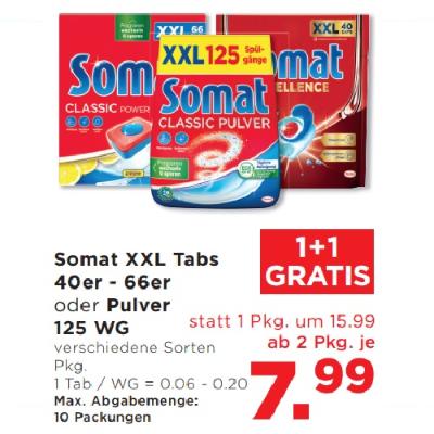 Promotion Bild von Somat XXL Tabs 40er - 66er oder Pulver 125 WG verschiedene Sorten ab 2 Pkg. je 7.99€ Unimarkt