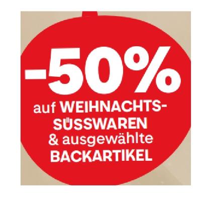 -50% auf WEIHNACHTS-SÜSSWAREN & ausgewählte BACKARTIKEL MPREIS