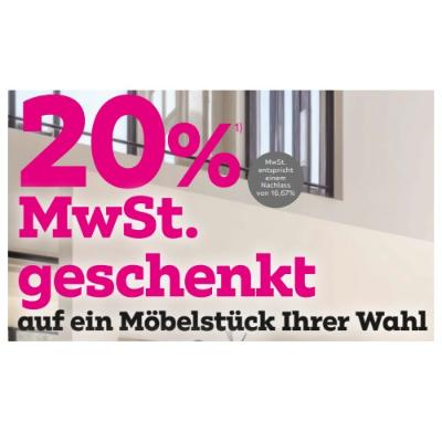 20% MwSt. geschenkt auf ein Möbelstück Ihrer Wahl mömax