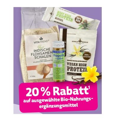 20% Rabatt auf ausgewählte Bio-Nahrungsergänzungsmittel Denns BioMarkt