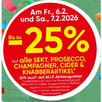 Bis zu -25% auf alle SEKT, PROSECCO, CHAMPAGNER, CIDER & KNABBERARTIKEL SPAR
