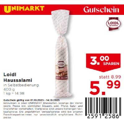 Loidl Haussalami je 5,99 € Unimarkt