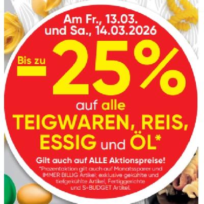 Bis zu -25% auf alle TEIGWAREN, REIS, ESSIG und ÖL SPAR Gourmet