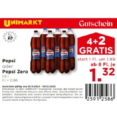 Pepsi oder Pepsi Zero ab 6 Fl. je 1.32€ Unimarkt
