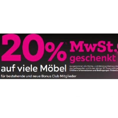 -20% MwSt auf viele Möbel für bestehende und neue Bonus Club Mitglieder mömax