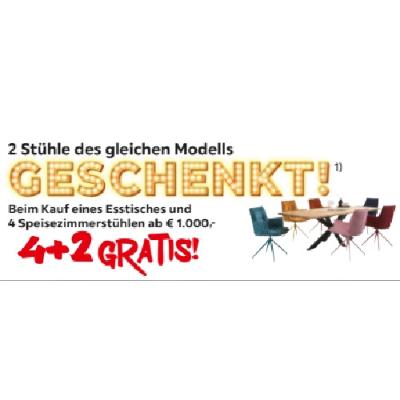 2 Stühle des gleichen Modells GESCHENKT! Beim Kauf eines Esstisches und 4 Speisezimmerstühlen ab € 1.000,- XXXLutz