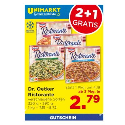 Promotion Bild von Dr. Oetker Ristorante versch. Sorten ab 3 Pkg. je 2.79€ Unimarkt