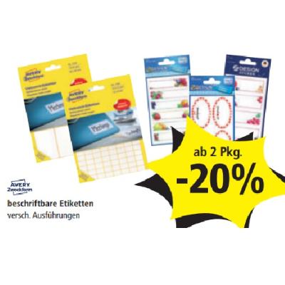 Avery Zweckform beschriftbare Etiketten ab 2 Pkg. -20% PAGRO