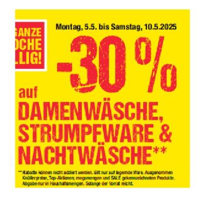 Promotion Bild von -30% auf DAMENWÄSCHE, STRUMPFWARE & NACHTWÄSCHE Maximarkt