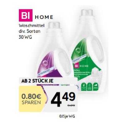 Promotion Bild von ab 2 Stk.	Aktionspreis beim Kauf von BI HOME Waschmittel 30WG BIPA