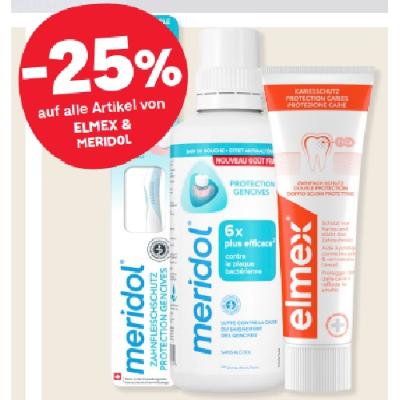 -25% auf alle Artikel von ELMEX & MERID0L MPREIS