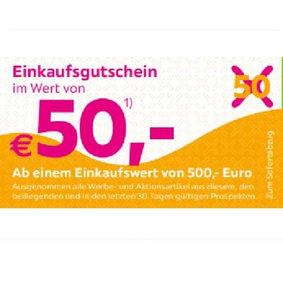 Einkaufsgutschein im Wert von €50,- Ab einem Einkaufswert von 500,- Euro mömax