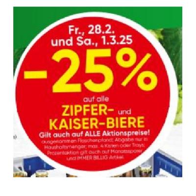 -25% auf alle ZIPFER- und KAISER-BIERE EUROSPAR