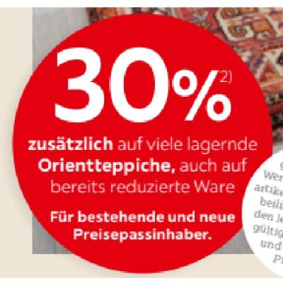 30% zusätzlich auf viele lagernde Orientteppiche, auch auf bereits reduzierte Ware XXXLutz
