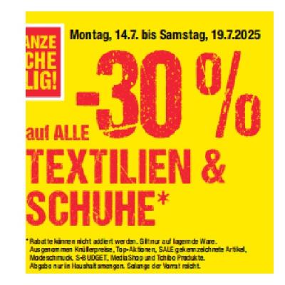 Promotion Bild von -30% auf ALLE TEXTILIEN & SCHUHE Maximarkt