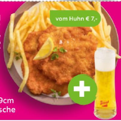 Mia Cucina Schnitzel „Wiener Art“ vom Huhn + 0,33l Stiegl Flasche je 7€ mömax