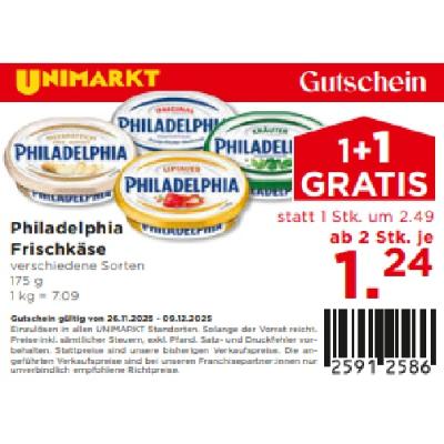 Philadelphia Frischkäse verschiedene Sorten ab 2 Stk. je 1.24€ Unimarkt