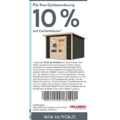 Promotion Bild von 10% auf Gartenhäuser HELLWEG