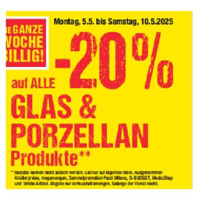 Promotion Bild von -20% auf ALLE GLAS & PORZELLAN Produkte Maximarkt