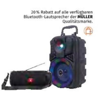 Bild von 20% Rabatt auf alle verfügbaren Bluetooth-Lautsprecher der MÜLLER Qualitätsmarke Müller Drogerie