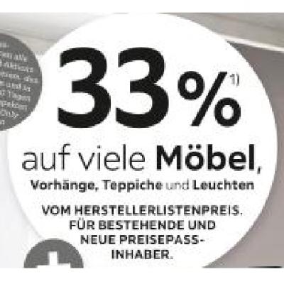 Promotion Bild von 33% auf viele Möbel, Vorhänge, Teppich und Leuchten XXXLutz
