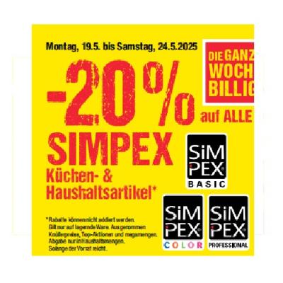 Promotion Bild von -20% auf ALLE SIMPEX Küchen- & Haushaltsartikel Maximarkt