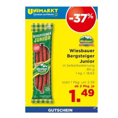 Promotion Bild von Wiesbauer Bergsteiger Junior ab 2 Pkg. je 1.49€ Unimarkt
