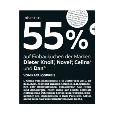 Promotion Bild von bis minus 55% auf Einbauküchen der Marken Dieter Knoll , Novel , Celina und Dan VOM KATALOGPREIS XXXLutz