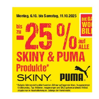 bis zu -25% auf ALLE SKINY & PUMA Produkte Maximarkt