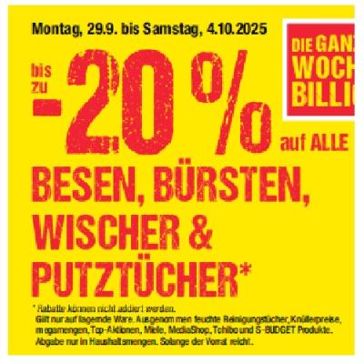 bis zu -20% auf ALLE BESEN, BÜRSTEN, WISCHER & PUTZTÜCHER Maximarkt