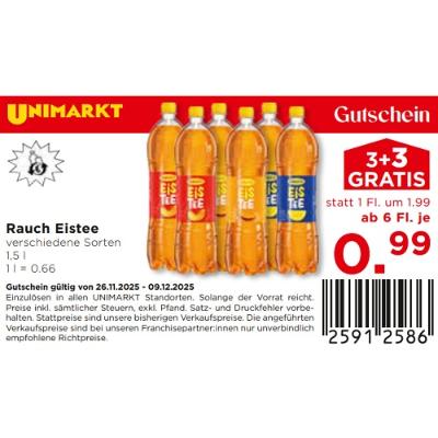 Rauch Eistee verschiedene Sorten ab 6 Fl. je 0.99€ Unimarkt