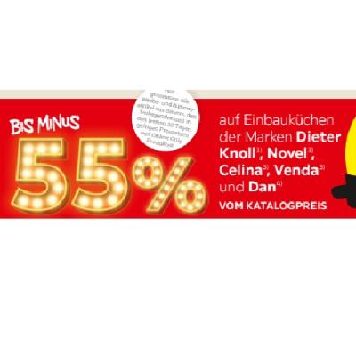 Promotion Bild von BIS MINUS 55% auf Einbauküchen der Marken Dieter Knoll, Novel, Celina, Venda, und Dan VOM KATALOGPREIS XXXLutz